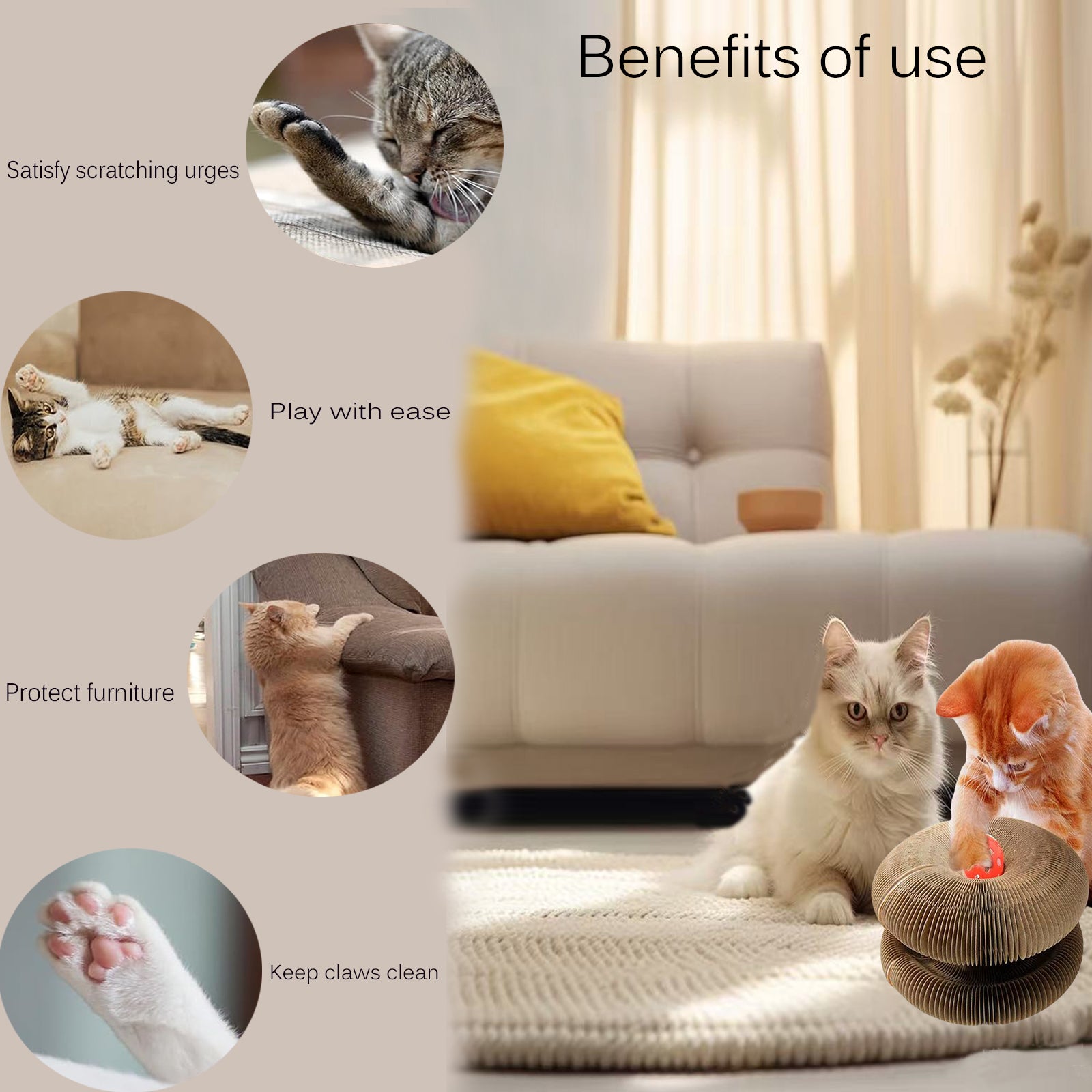 Kitty Curls® Toy Set, Magic Accordion Interactive Scratching Board with Bell Ball, Claw-Grinding Cat Scratching Board, Recyclable and Durable