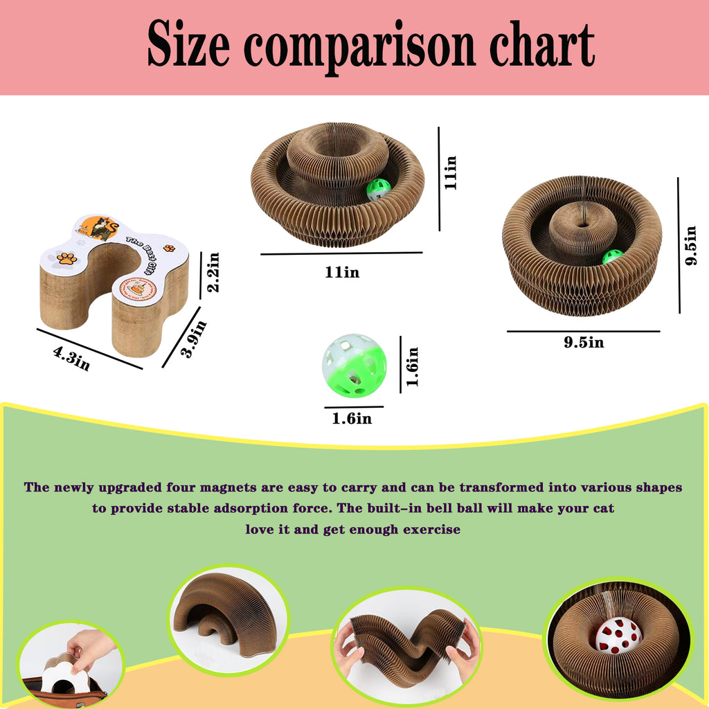 Kitty Curls® Toy Set, Magic Accordion Interactive Scratching Board with Bell Ball, Claw-Grinding Cat Scratching Board, Recyclable and Durable